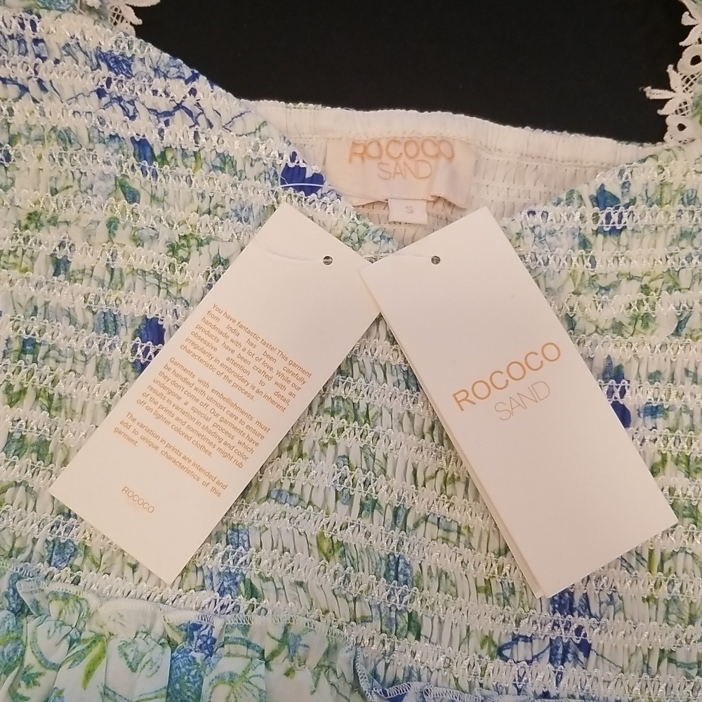 💕ROCOCO SAND💕 Elan Maxi Dress ~ Green Blue Floral Print 100% Cotton  Small NWT - Picture 9 of 13